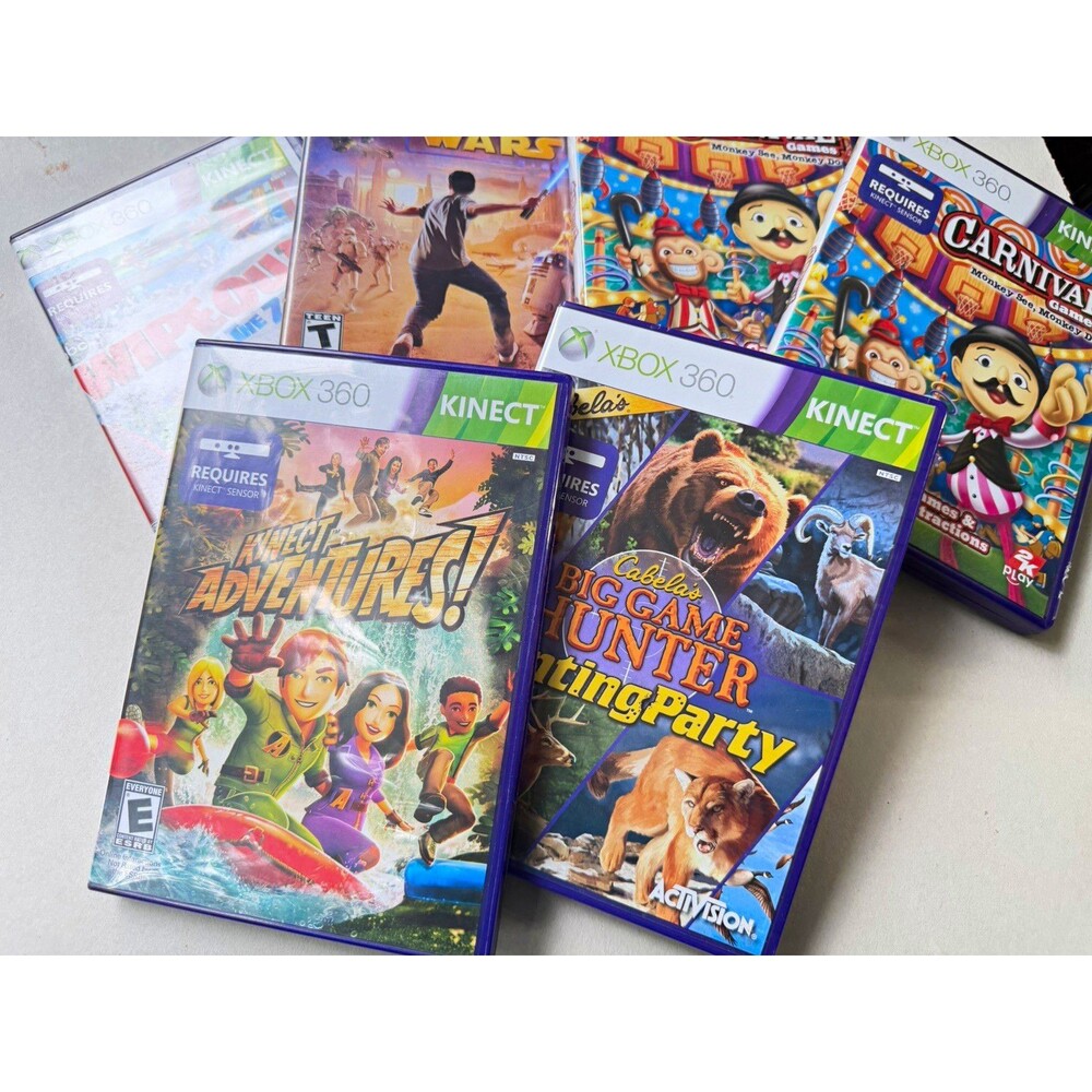 Xbox 360 Kinect Game Lot: Kinect Adventures, Star Wars Kinect, Wipeout, Carnival